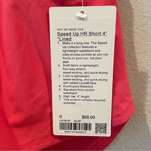 NWT Lululemon Speed Up High-Rise Lined Short 4" Glaze Pink Size 0 - Picture 2 of 8
